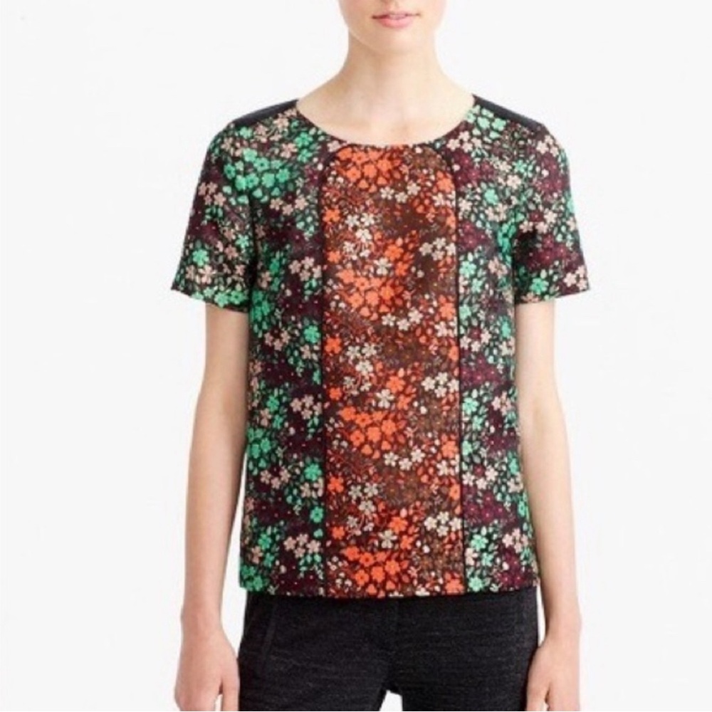J. Crew Collection Jacquard Floral Print Short Sleeve Top